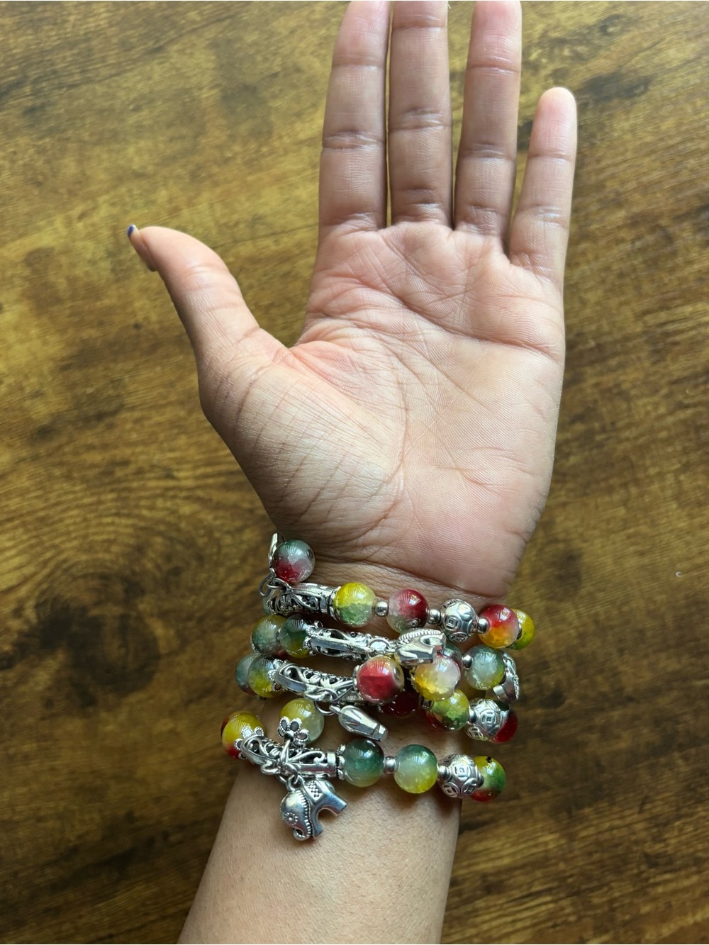 4pcs Multicolor Beaded Elephant Charm Bracelet